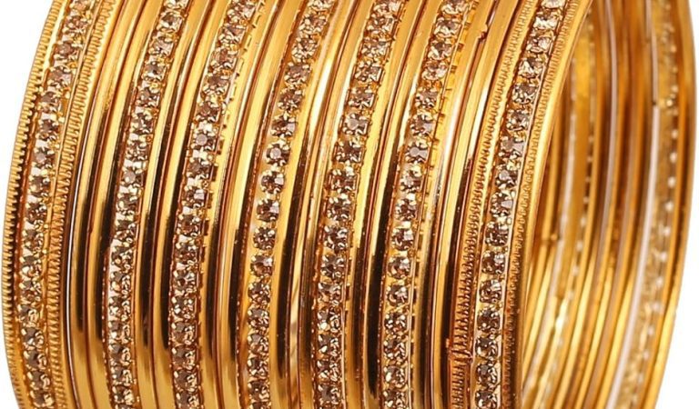 Bollywood Style Gold Tone Bracelets: 24-Piece Antique-Inspired Set for Affordable Luxury