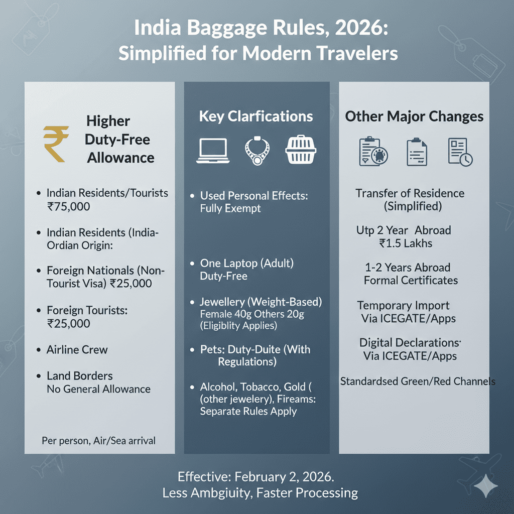 India Baggage Rules 2026: Duty-Free Gold Jewellery & ₹75,000 Travel Allowance Guide News
